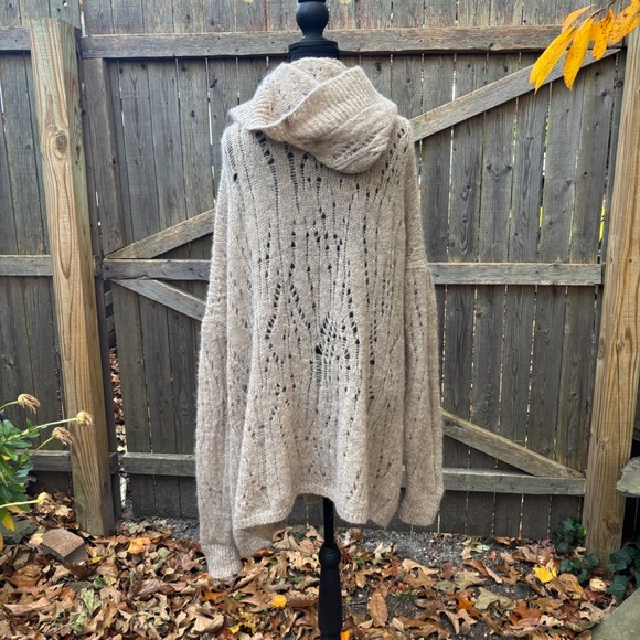 Free People Alpaca Blend Hooded Cardigan Sweater Open Front Oversized Beige boho - Picture 6 of 10